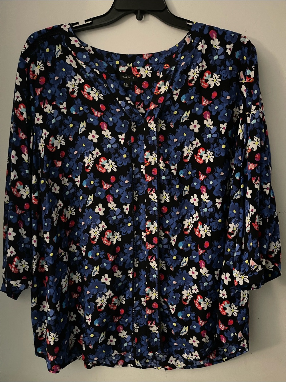 Talbots Navy Floral Blouse with Blue and White Flowers 3X